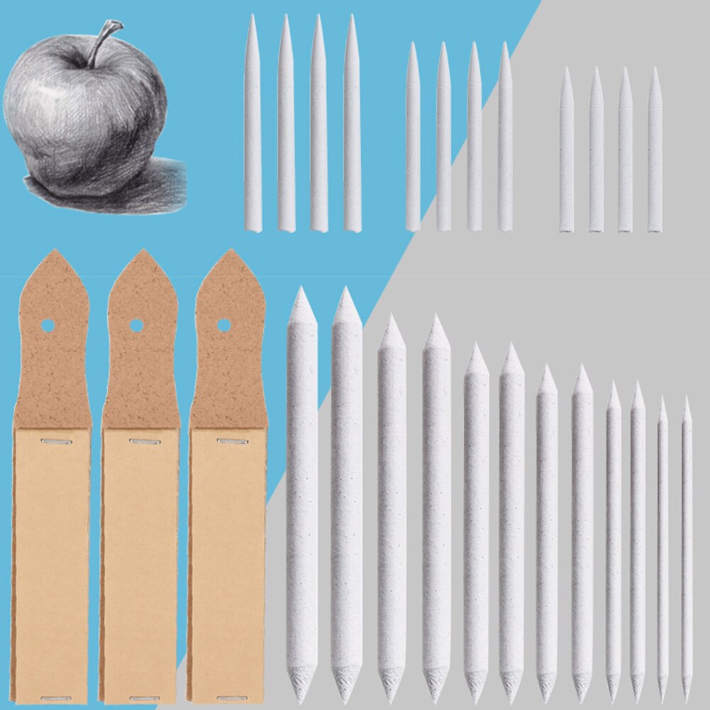 27pcs Art Blenders School Charcoal Sketch Tortillions Paper Blending Stumps Drawing Tools Stationery Artist Sandpaper Students