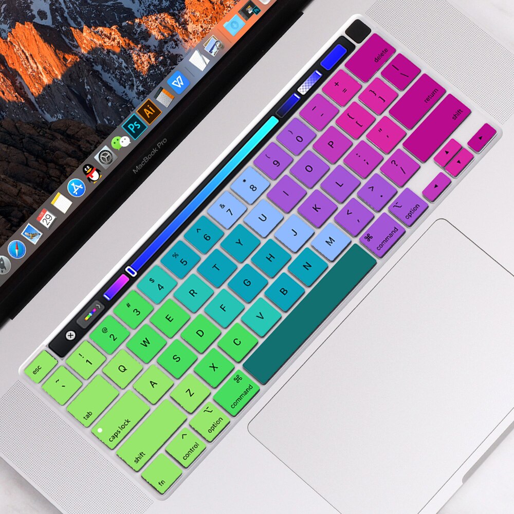 Gradiënt Kleur Keyboard Skin Cover Voor Macbook Pro 13 Inch M1 A2338 A2251 A2289 Touch Bar Ons Voer Engels zachte Siliconen: Gradient Rainbow