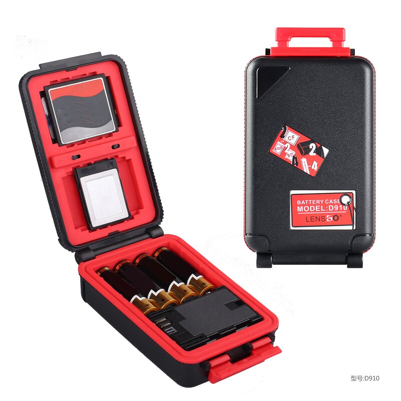 Lensgo D910 Camera Batterij Case Waterdichte Sd Cf Xqd Geheugenkaart Opbergdoos Aa Batterij Organizer Voor 2 Camera Batterijen houder: Red