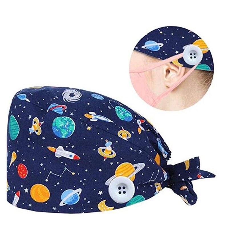 Gorros quirúrgicos para enfermera, gorro sanitario con banda para el sudor, estampado de dibujos animados, enfermería, 1 unidad