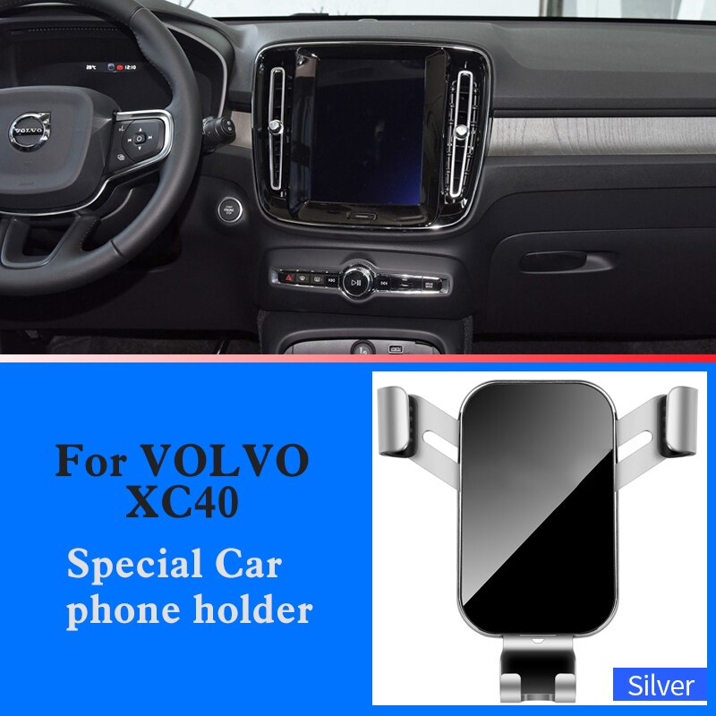 Soporte de teléfono móvil para coche, accesorio Interior de navegación por gravedad, GPS, para VOLVO XC60, XC40, XC90: Silver For XC40