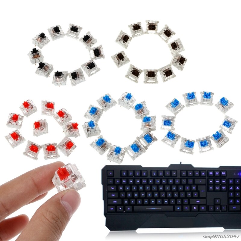 10Pcs 3 Pin Mechanical Keyboard Switch Blue Red Brown Black Replacement For Gateron Cherry MX M16 21