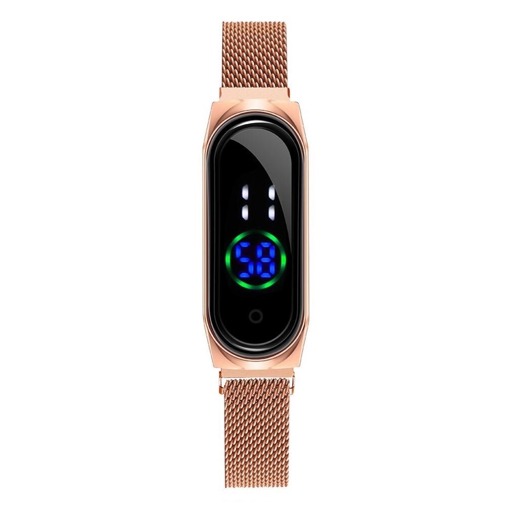Dames Horloge Vrouwen Touch Screen Led Horloges Rose Goud Magnetische Mesh Riem Elektronische Klok Digitale Horloges Relogio Feminino: rose gold