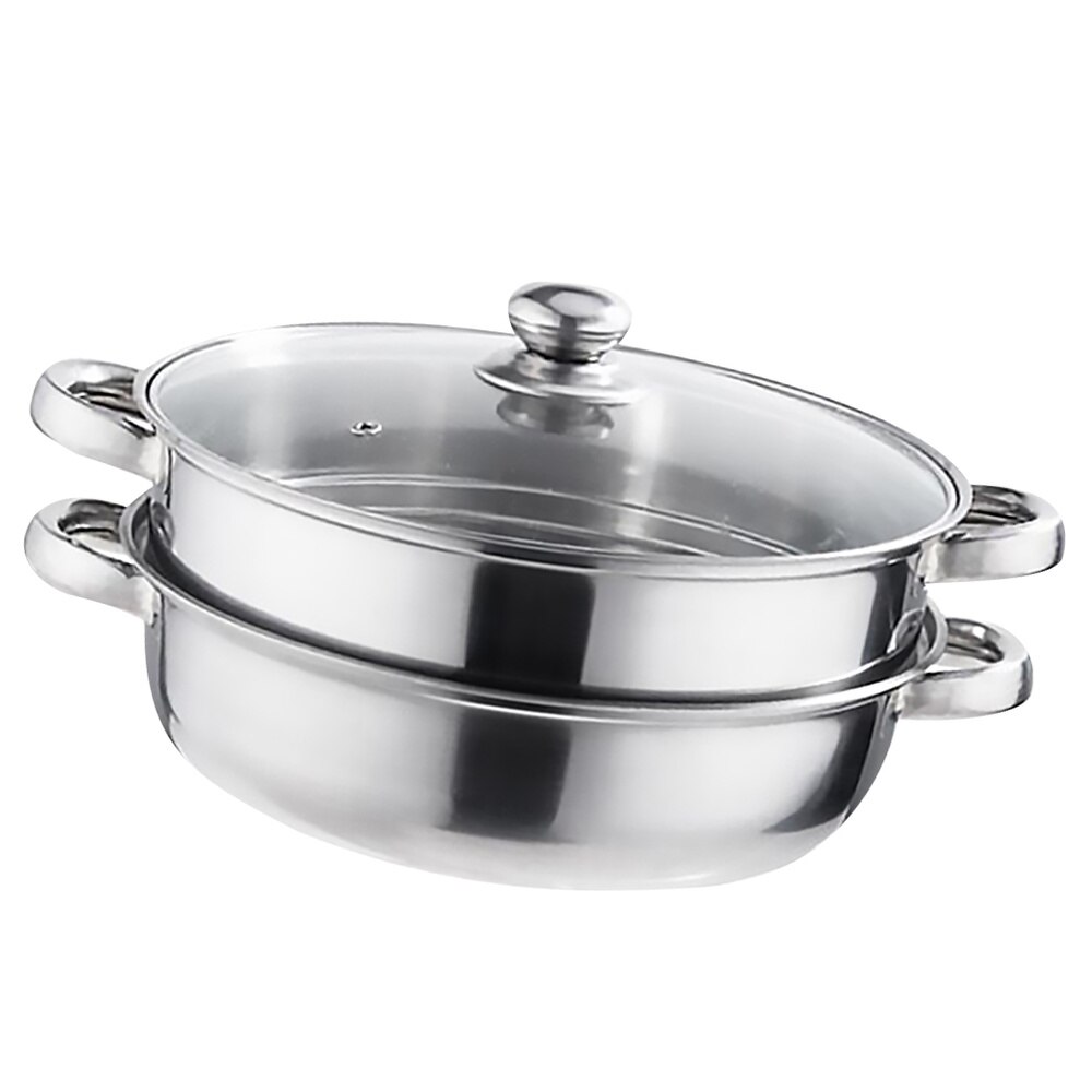 Multifunctionele Stoom Pot Dubbele Lagen Soeppan Roestvrij Staal Stoomboot Koken Boiler Zilver (28Cm)