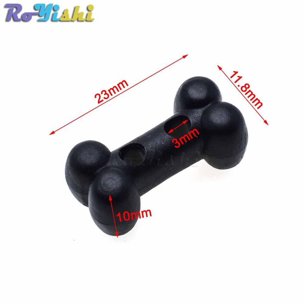 100 stks/pak Plastic Hond Bot Vorm Button Cord Lock Toggle Stopper Zwart