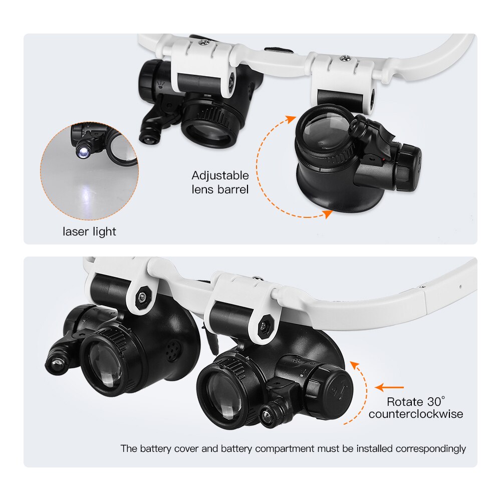 Occhiale Monocolo Con Lente D'Ingrandimento 20x E Luce LED Integrata, Ideale Per Orologiai E Riparazioni Di Precisione