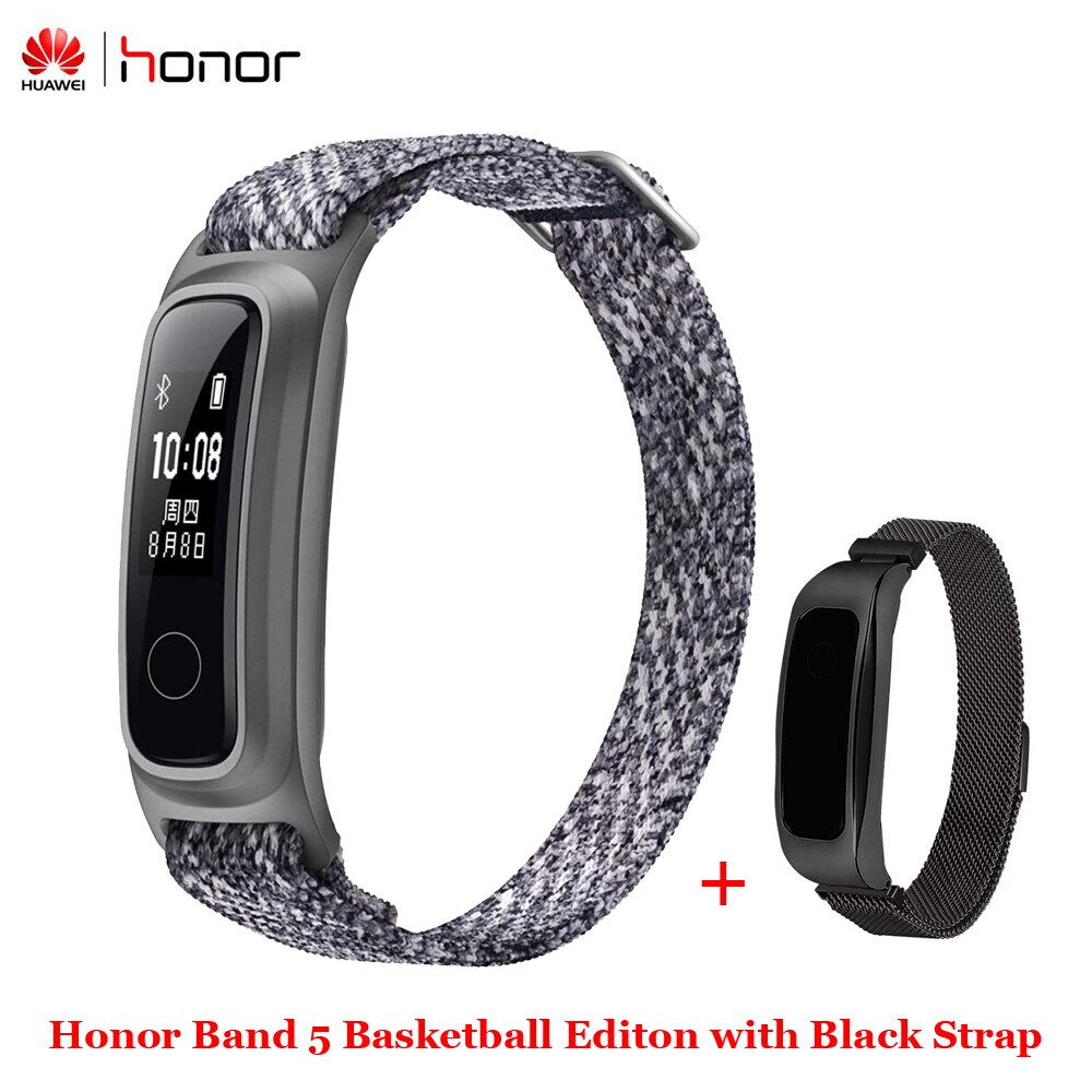 Huawei Honor Band 5 edición baloncesto con correa de Metal pulsera inteligente reloj amuled ritmo cardíaco Fitness rastreador de sueño deportivo: Grey n Black