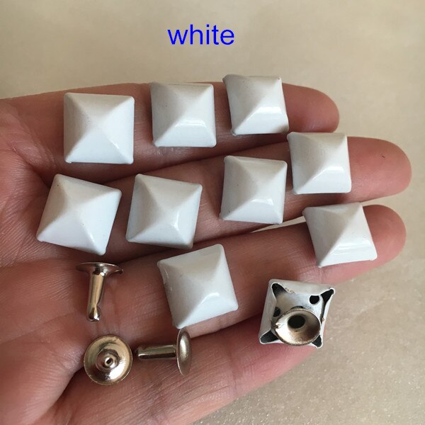 Jeux de 100 clous de Rivet peints | Clou à Rivet carré, pointe à Rivet pyramide ronde avec Base, Rivet pour vêtements, bricolage, choisir vos couleurs, 12*12mm: white