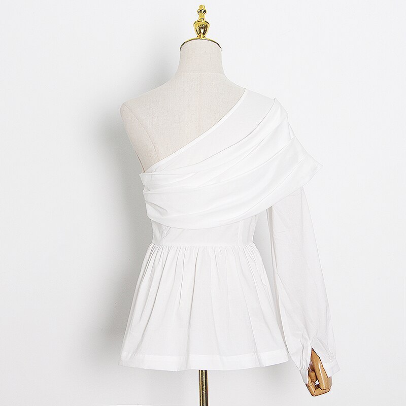 Twotwinstyle White Asymmetrical Shirt For Women Sk Grandado