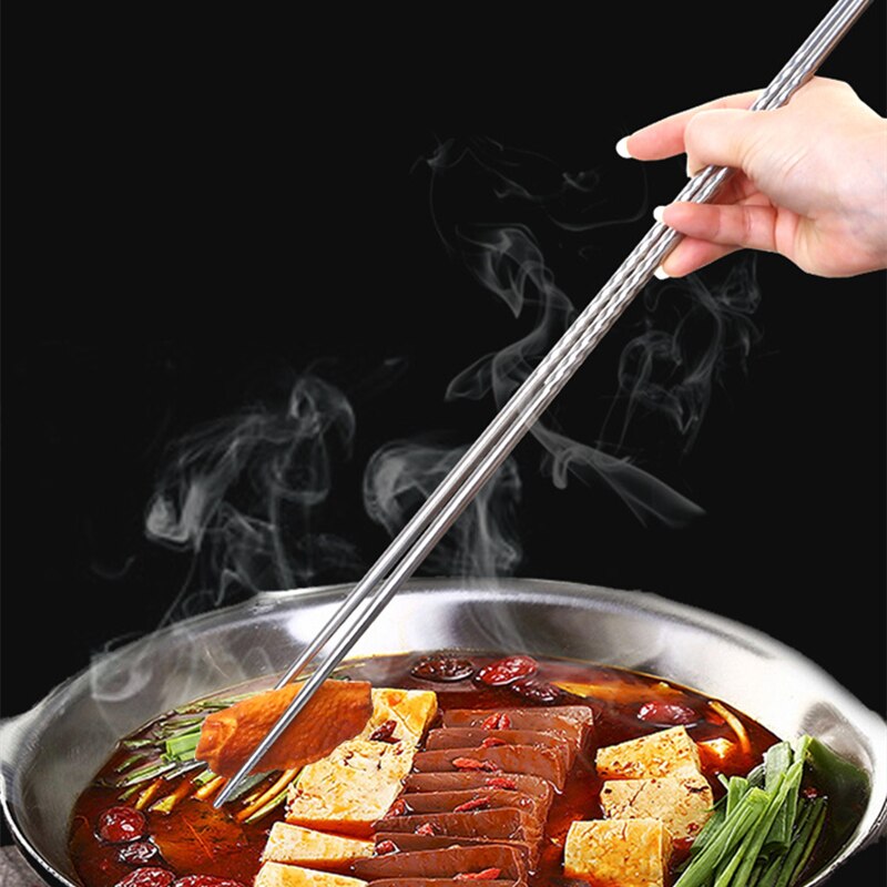 1 Pair Extra Long 38.8 cm Cooking Chopsticks Pot Chopsticks Frying Noodle Chopsticks Stainless Steel Chinese Chop Sticks