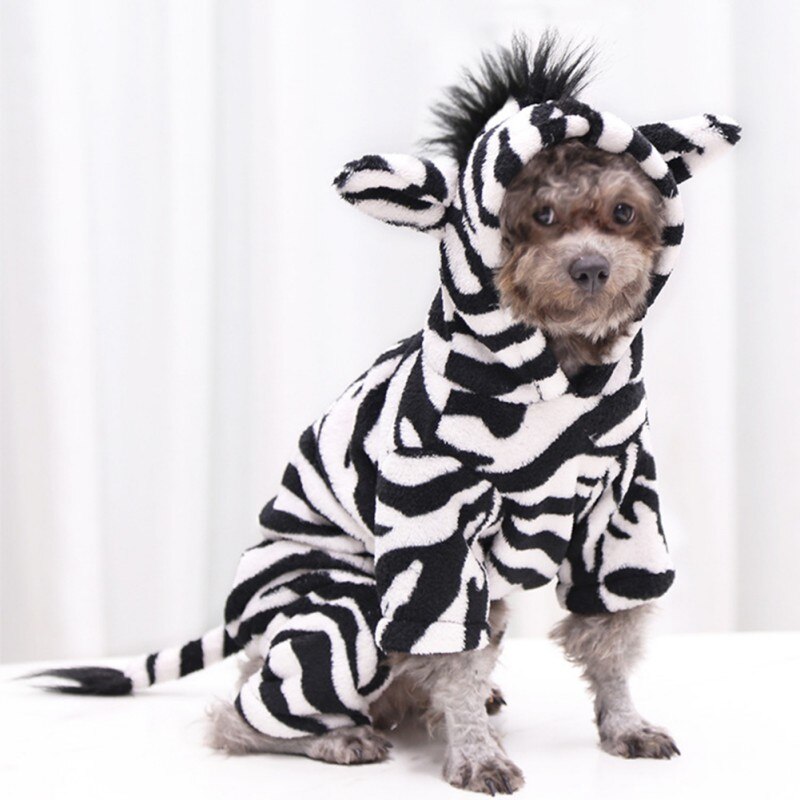 Pet Dog Halloween Cosplay Costumes Funny Autumn And Winter Black And White Zebra Image Four Leg Flannel Changing Clothes
