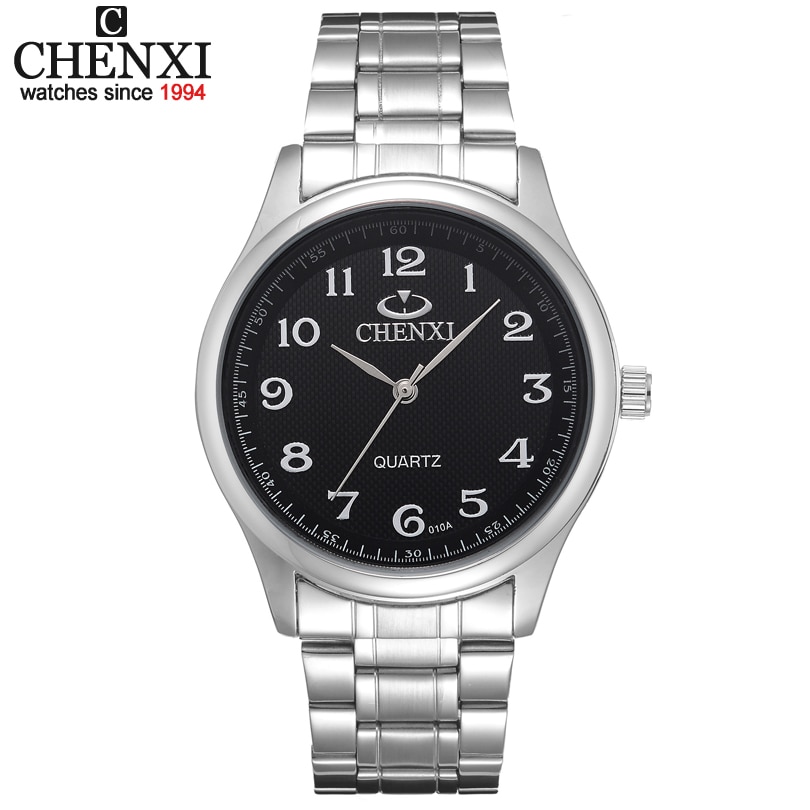 Relojes Voor Mannen Zwart En Witte Wijzerplaat Zilveren Armband Klassieke Horloges Mannen Chenxi CX-010A Mannen Volledige Staal horloge
