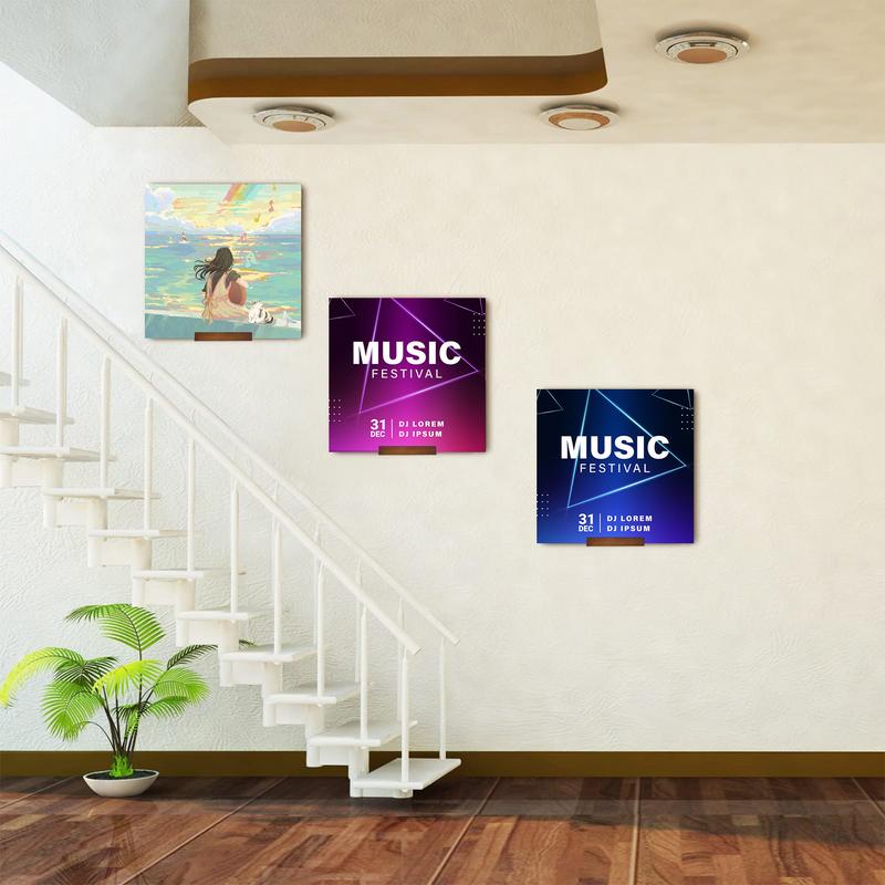 6 stk. vinylplatehylle i tre, veggmontert, liten veggplateholder, utstillingshylle, vinylplatehyller, plateholder til album