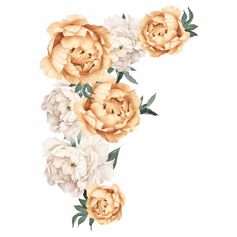 Grands autocollants muraux à fleurs de pivoine en aquarelle 73x94cm, autocollants muraux à fleurs romantiques, décor de maison pour chambre à coucher, salon, chambre d&#39;enfants,certificat de sécurité: Yellow
