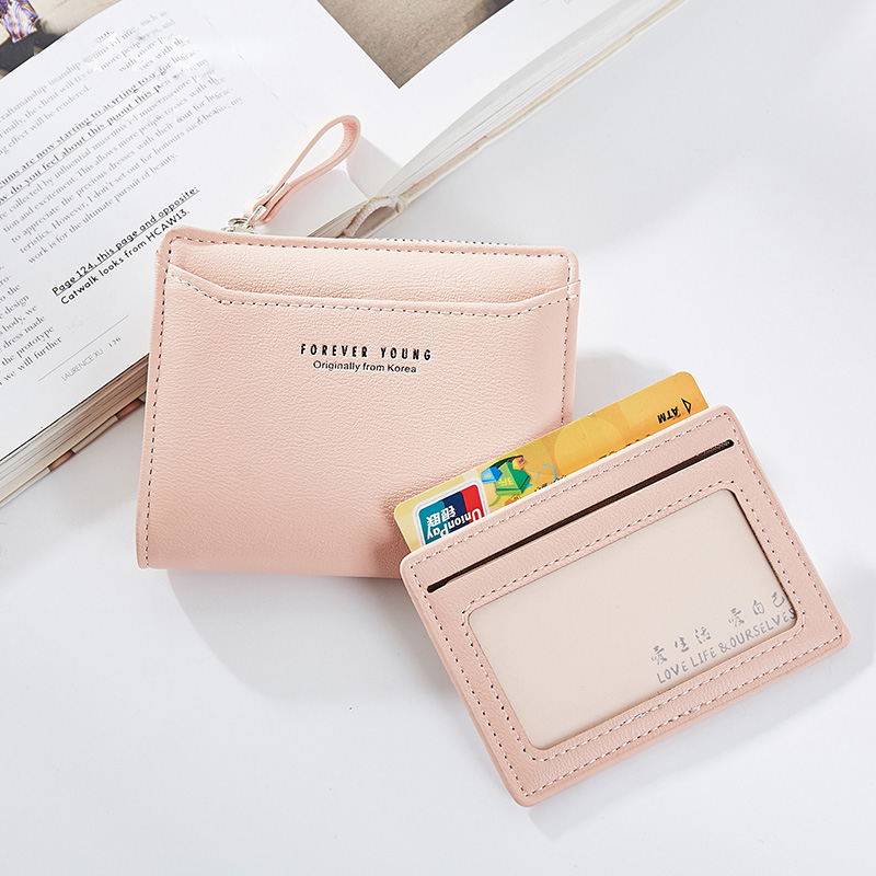 Individual ID Card Holder Wallet Women Leather Zipper Coin Purse Ladies Purses Forever Young Female Wallet Carteira