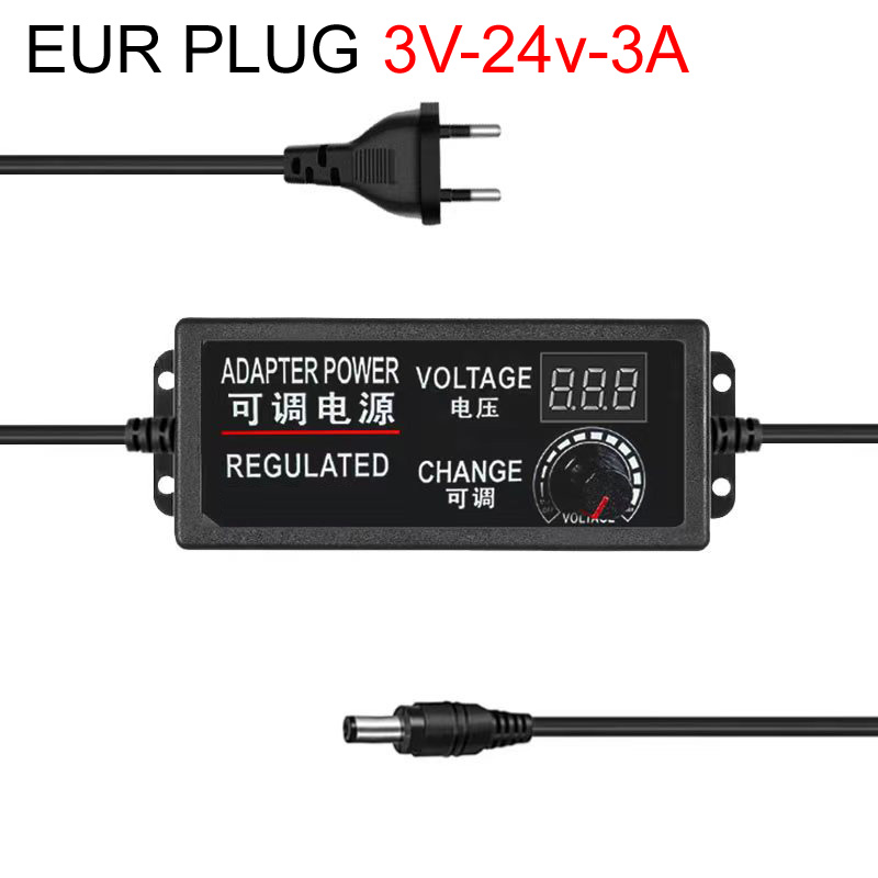 Digitale 3a regelbare spanningsadapter  ac 110v naar  dc 3v-12v-24v 5a led-indicator en jackplug voor hdd-behuizing 220v: Grijs