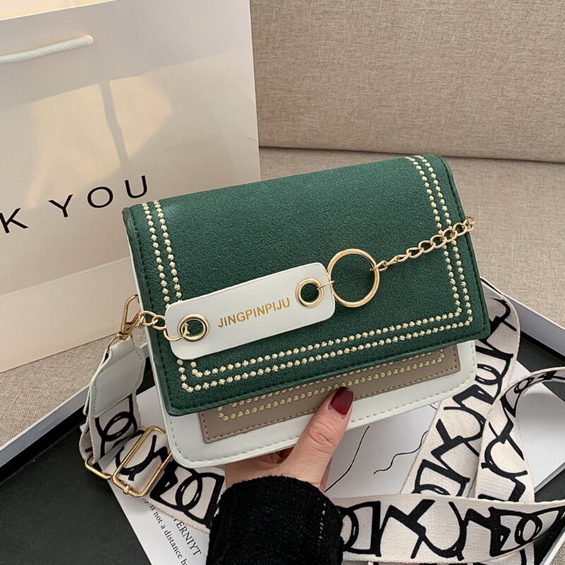 Crocodile Pattern Shoulder Women's Matte Contrast Color Shoulder Messenger Bag Small Square Bag Сумка Женская: Style 2 Green