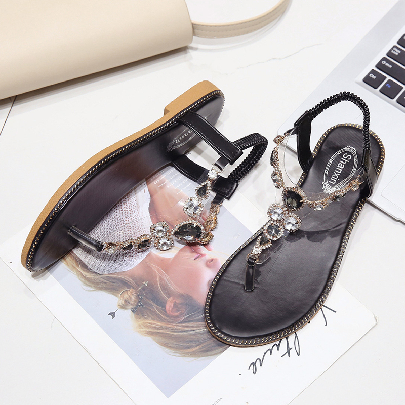 Frauen Sandalen Sommer gucken-Zehe Niedrigen Schuhe Böhmen Damen Schuhe kippen-Flops lässig Flache Strass Ketten Sandalen