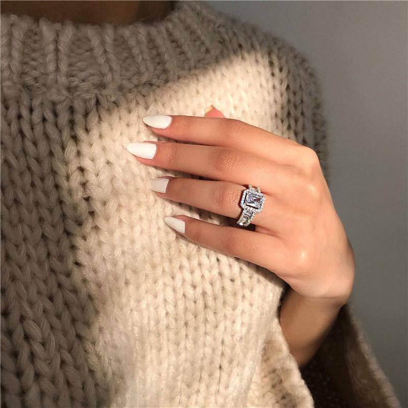 Bague de mariage scintillante en Zircon pour femmes, taille 7, argent S925, CZ complet, bijoux de fête de fiançailles, qualité s