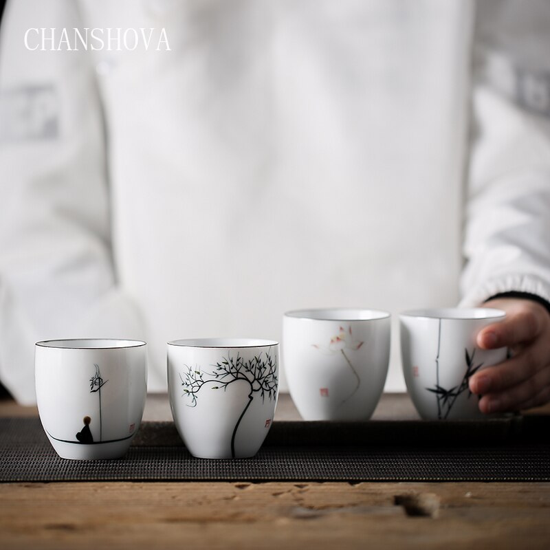 Chanshova tradicional estilo chinês 150ml sob vitrificado mão desenhada padrão cerâmica xícara de chá porcelana porcelana café copos g001