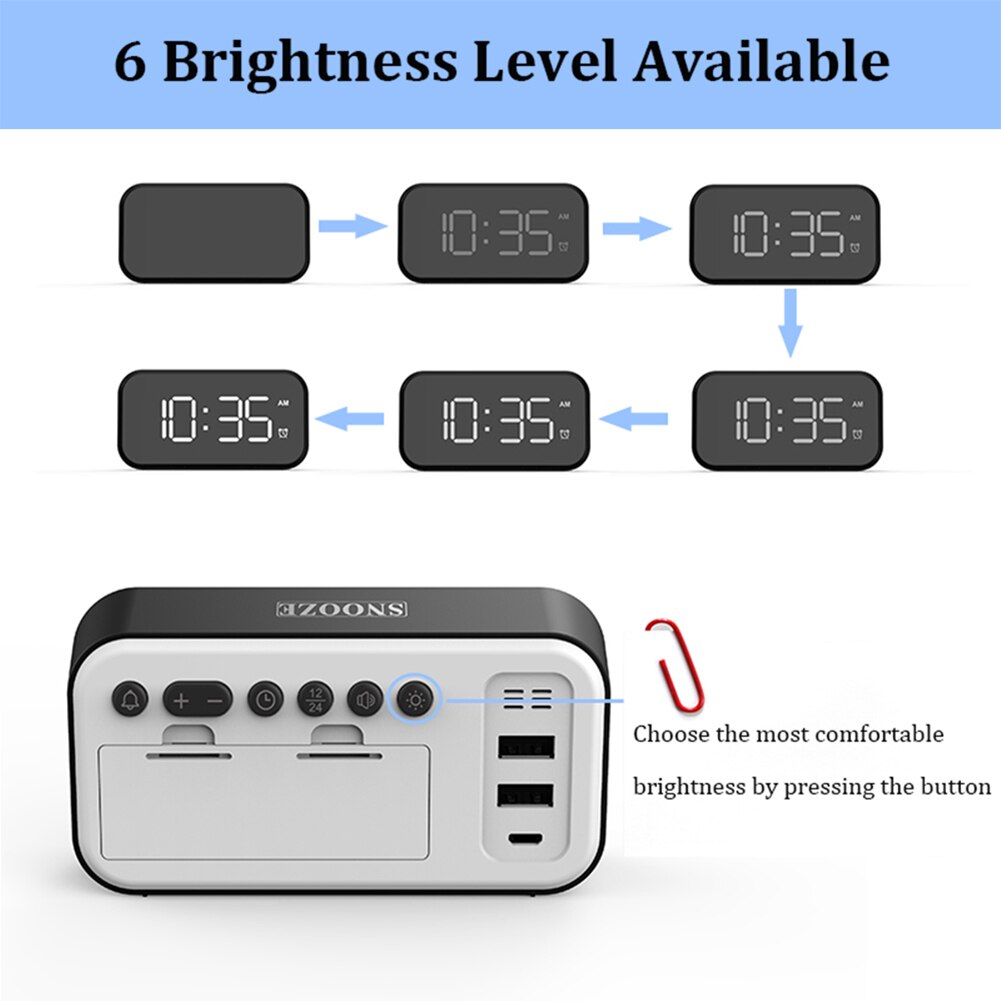 Multifunction Snooze Desk Clock Digital Table Alarm Clock Snooze LED Clock Large Number Rectangle Desktop Clock