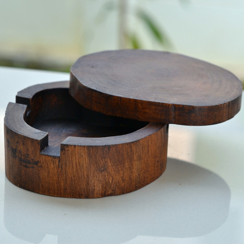 Cenicero tallado en madera Natural Vintage con tapa desmontable Simple decorar