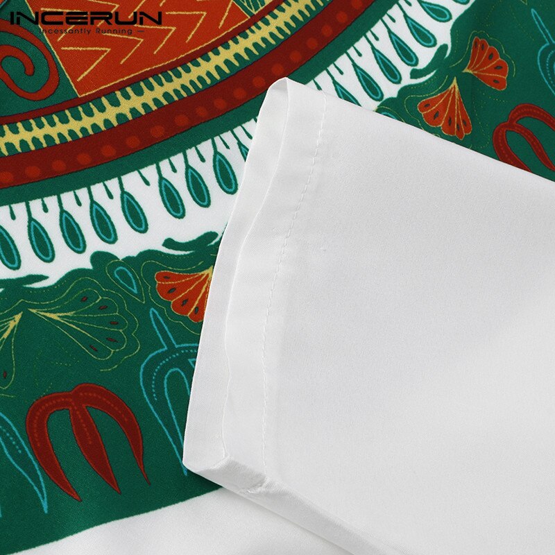 Men Shirts Ethnic Printed Long Sleeve Streetwear Stand Collar Casual Shirts Button African Dashiki Clothes Men Tops INCERUN 7