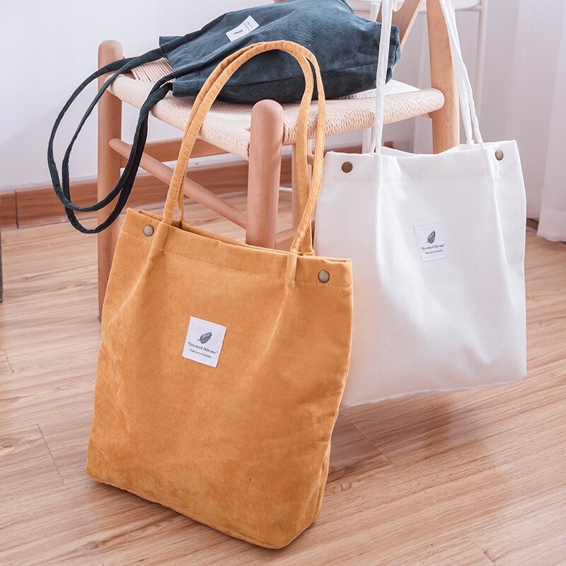 Tasker til kvinder corduroy skuldertaske genanvendelige indkøbsposer afslappet tote kvindelig håndtaske til et bestemt antal