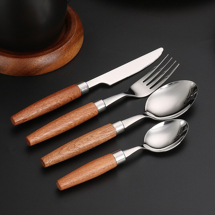 Fypo Stainless Steel Cutlery Set Wooden handle Dinnerware Set Knife Fork Spoon Tableware Flatware Kitchenware Kitchen utensil: VIOLET/紫罗兰