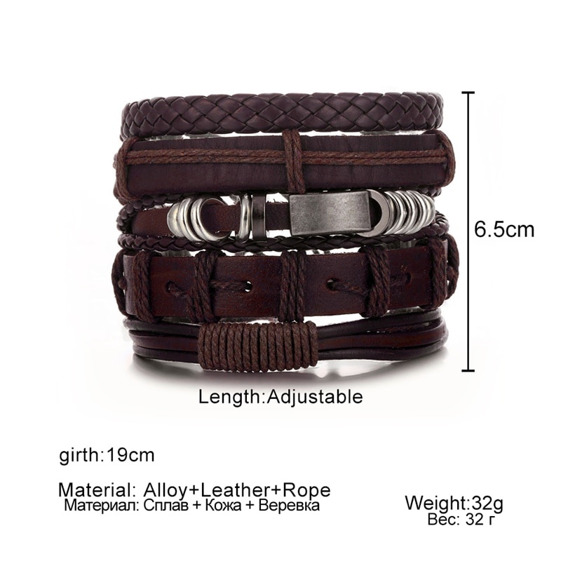 IFMIA-Conjunto de pulseras de cuero Vintage para hombre y mujer, brazalete de piel con varias hojas de búho, joyería de ,