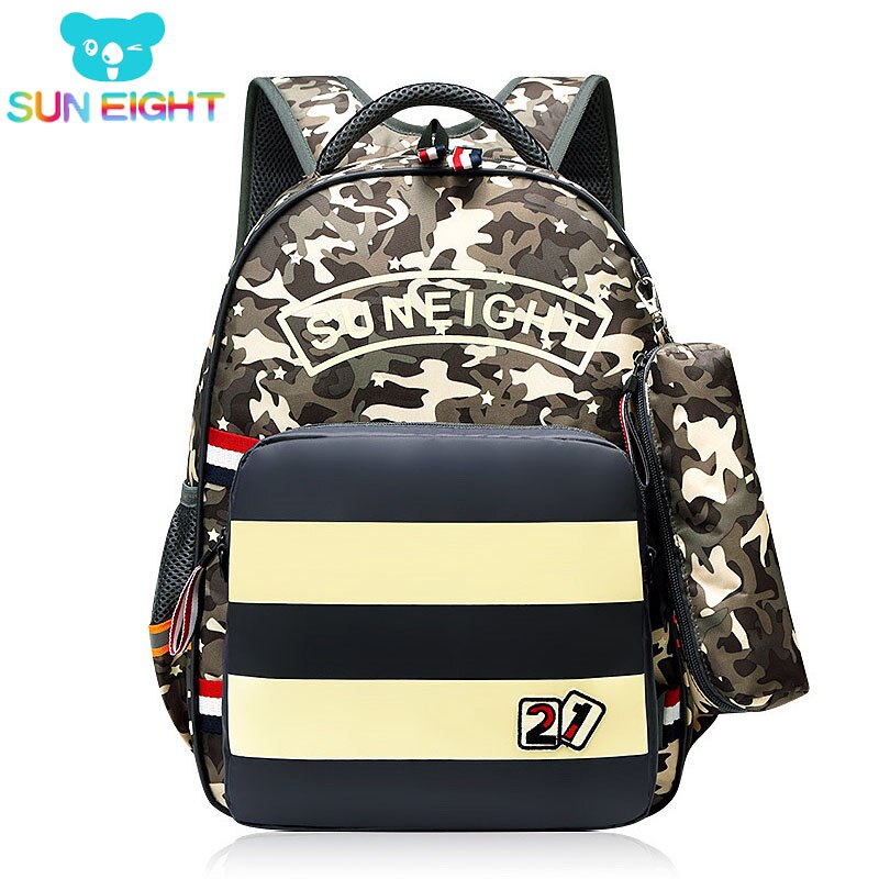Mochila para chico SUN EIGHT de 15 pulgadas, mochila Trvel para niño, mochila escolar, estuche de lápices, bolsa de hombro para niños, mochilas escolares de camuflaje
