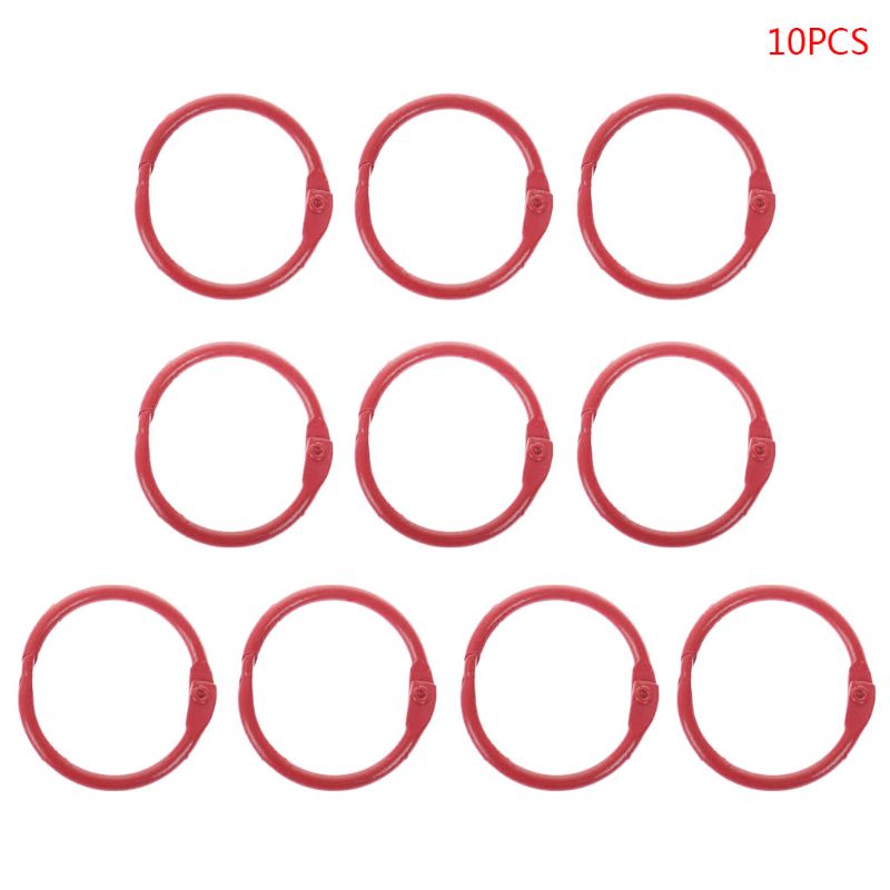 10pcs Metal Loose Leaf Binder Ring Book Hoops DIY Albums School Office Supplies Craft: Red