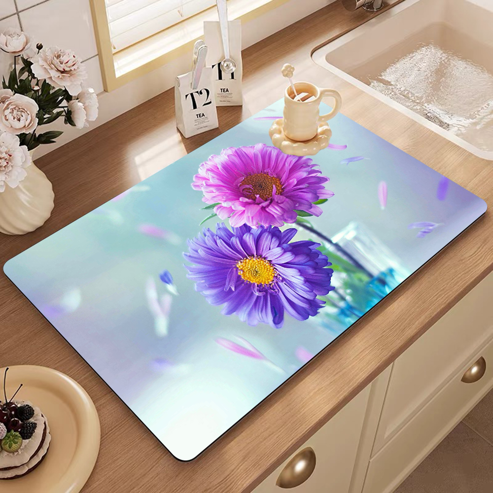 Blomstermarguerit superabsorberende kaffemåtte opvaskemåtte stor køkkentørremåtte hurtigttørrende badeværelsesafløbsmåtte køkken