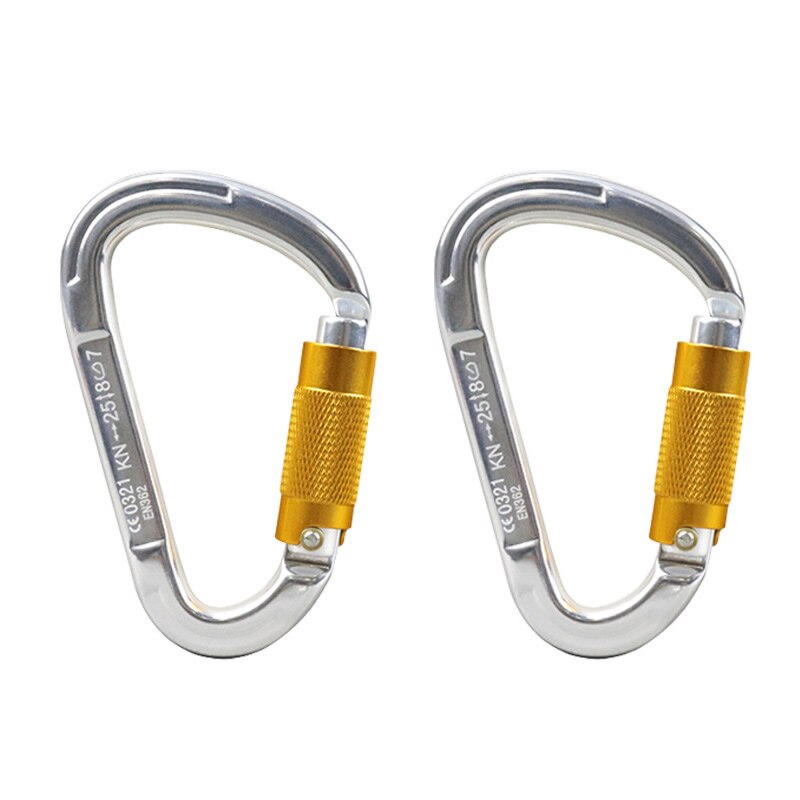 Mosquetón de aluminio con bloqueo automático, hebilla en forma de D para escalada en roca, Yoga, hamaca, Camping, senderismo, deportes al aire libre, 25KN: 2 pcs yellow
