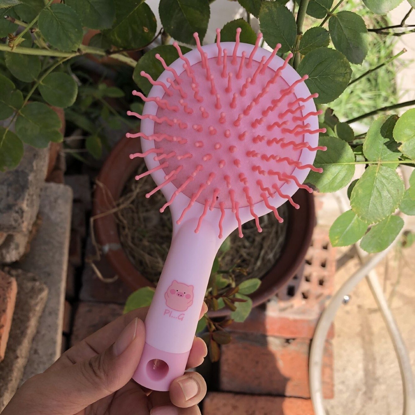 1Pcs Haar Kam Massage Haar Borstel Ronde 4 Kleuren Mini Airbag Kam Met Spiegel Reizen Haarborstel Make Kam Haar accessoires: pink pig