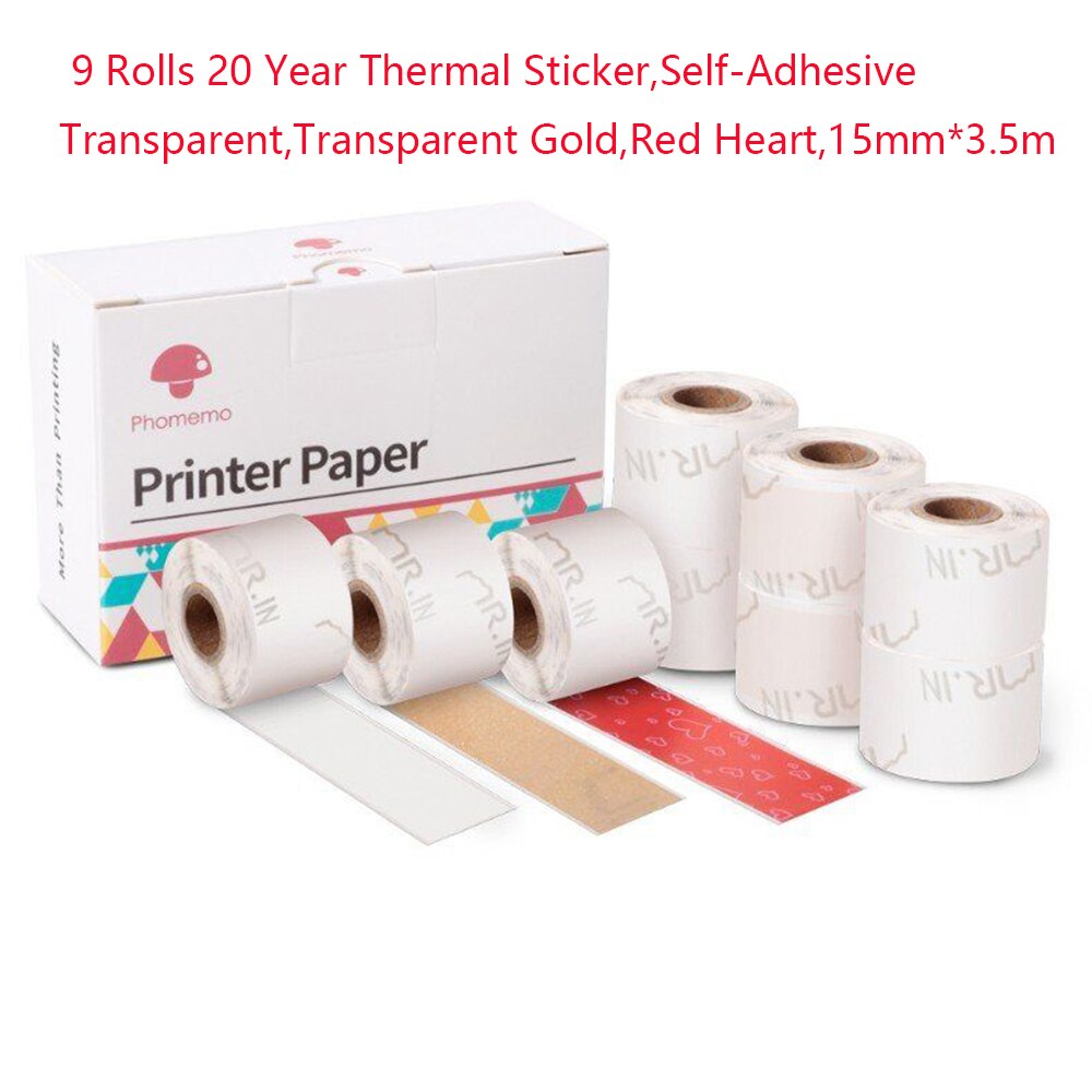 Phomemo Sticker Papier 9 Rolls Voor M02S M02 Pro Printer Naam Sticker 15Mm * 3.5M Zelfklevende foto Papers Samoprzylepny Voor Telefoon: 9 Rolls Mix 1