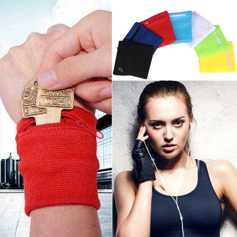 Reise SchweißBand Lauf Handgelenk Brieftasche Schlüssel Sport Armbinde mit Reißverschluss Tasche