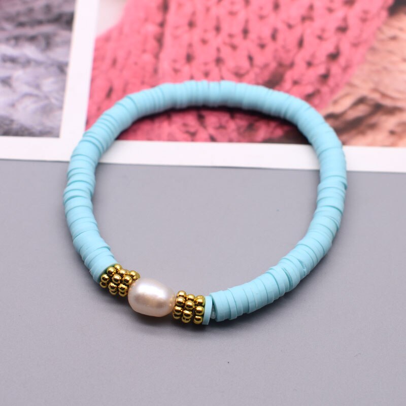 Boho parelbedelarmbanden van polymeerklei met 6mm kralen, armband voor dames, zomerse strandarmbanden, 2022: 2