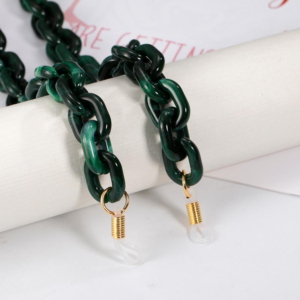 Teamer Punk Bril Ketting Voor Mannen Vrouwen Acryl Lanyard Zonnebril Kettingen Straps Cords Hals Houder Brillen Anti-Slip Ketting: Dark Green-gold