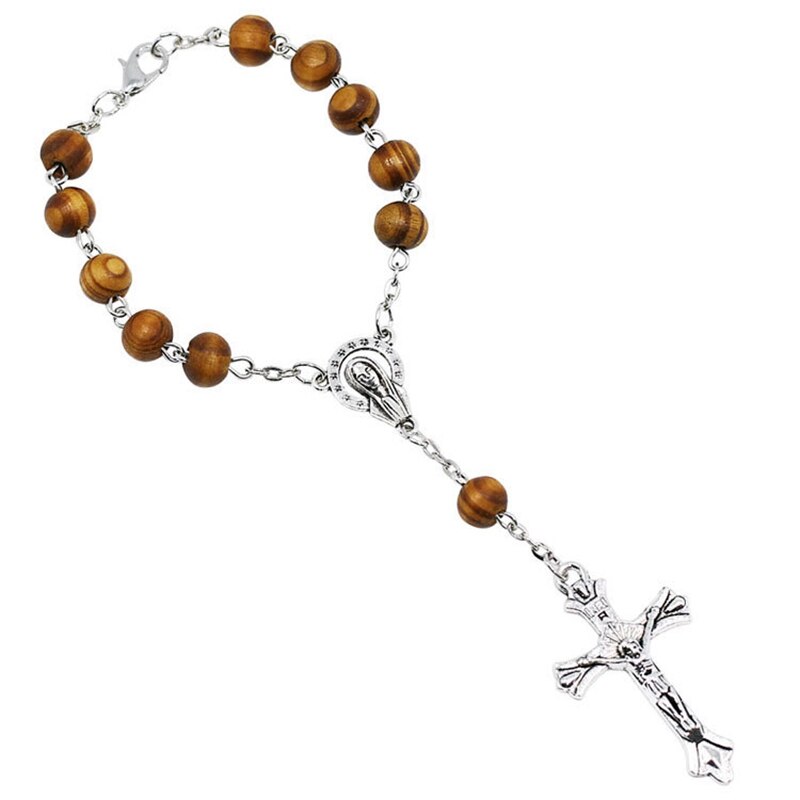 Jahrgang Christian Katholischen Rosenkranz Armbinde Holz Perlen Jesus Kreuz Anhänger Armbänder Für Frauen Männer Religiöse Schmuck