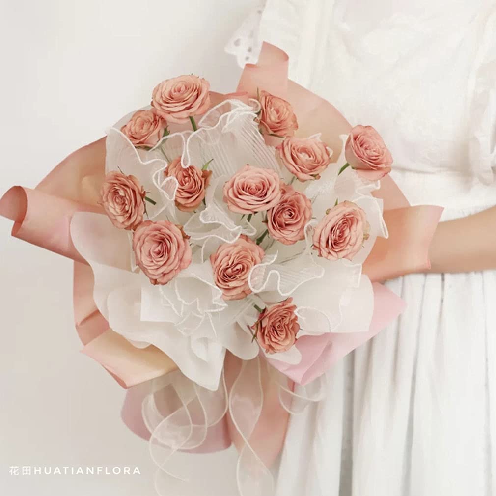 Parelrand boeket inpakpapier, mesh bloem inpakpapier, boeket inpakpapier, gerimpeld golfgaas, Valentijnsdag