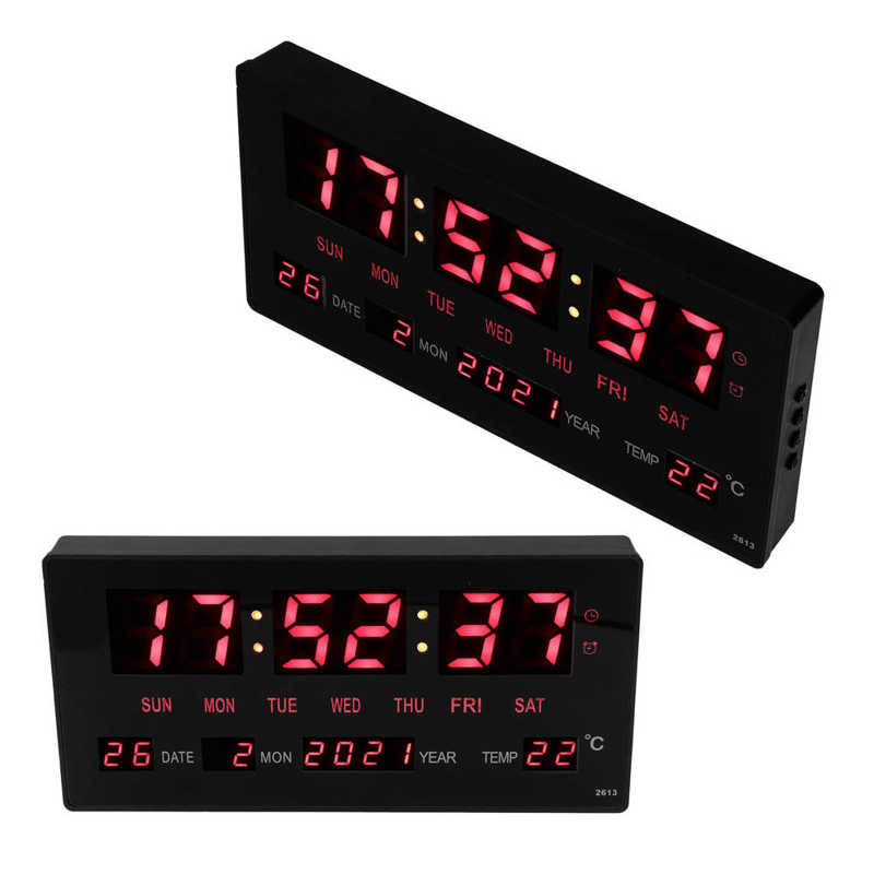 100‑240V LED Digital Wall Clock Desktop Large Display Electronic Date Clock Power Off Memory for School