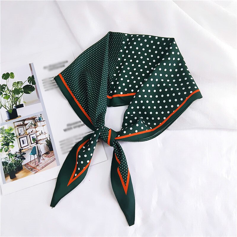 Polka Dot Spell Color Small Silk Scarf Women Rhombus Head Scarves Narrow Long DIY Handle Bag Ribbons Skinny Hair Neck Scarves: Green
