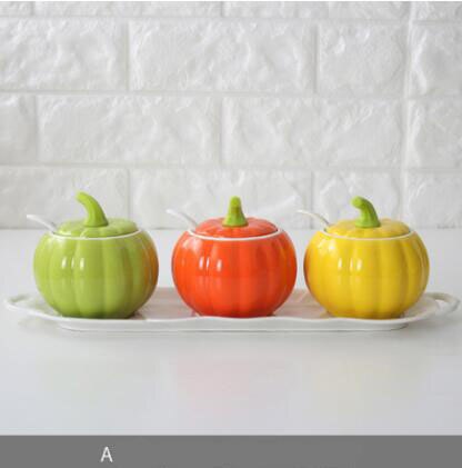 3 Stks/set Keramische Kruiden Pompoen Fles Met Lade Kruiden Pot Combinatie Keuken Accessoires Home Decor Servies 08146: E