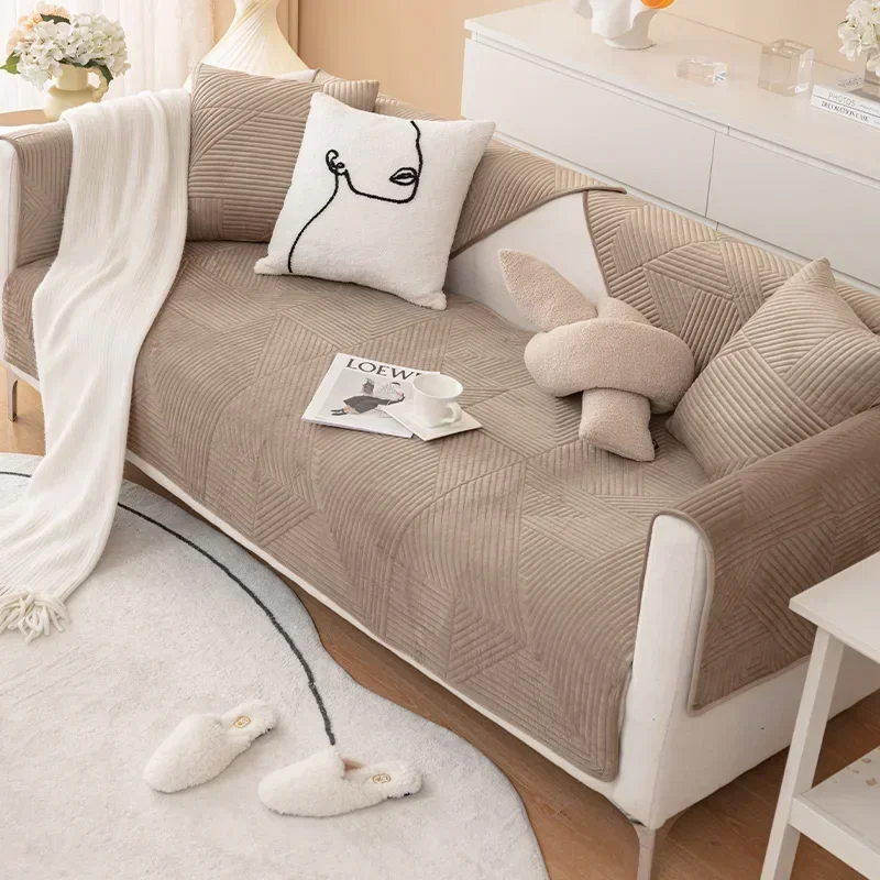 Cream Style Sofa Covers Thicken Plush Sofas Mat for Living Room Anti-slip Solid Color Couch Protector Slipcover Home Decor 소파 커버