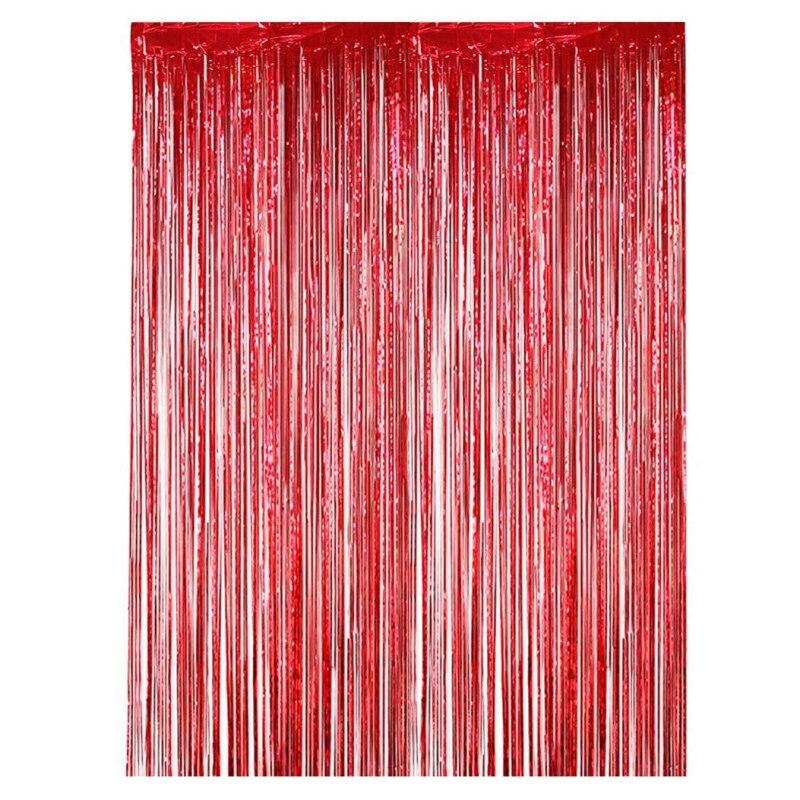 39 X 98in Metal Mercerized Curtain For Birthday Wedding Party Background Tassel Curtain DIY Studio Decoration: red