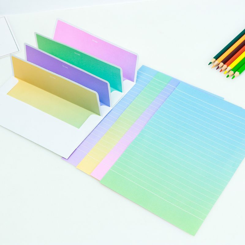 Cute Rainbow Colorful Writing Stationery Paper Letter Set With 8 Envelope & Label Seal Sticker For Home School Office Supply