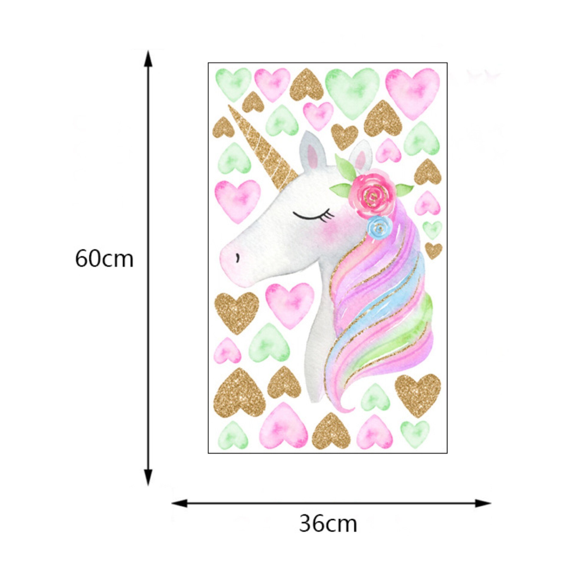 Pegatina de pared de unicornio dorado para habitación de niños, pegatina decorativa de dibujos animados, calcomanía de unicornio de estrella, fondo extraíble, decoración de pared: KSD8817-2