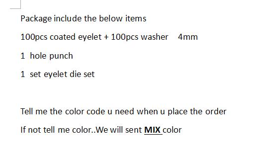 Eyelet Punch Die Tool set + 100set coated Metal eyelet rivet DIY Scrapbooking sewing garment paper label Grommet Eyelets: 4mm