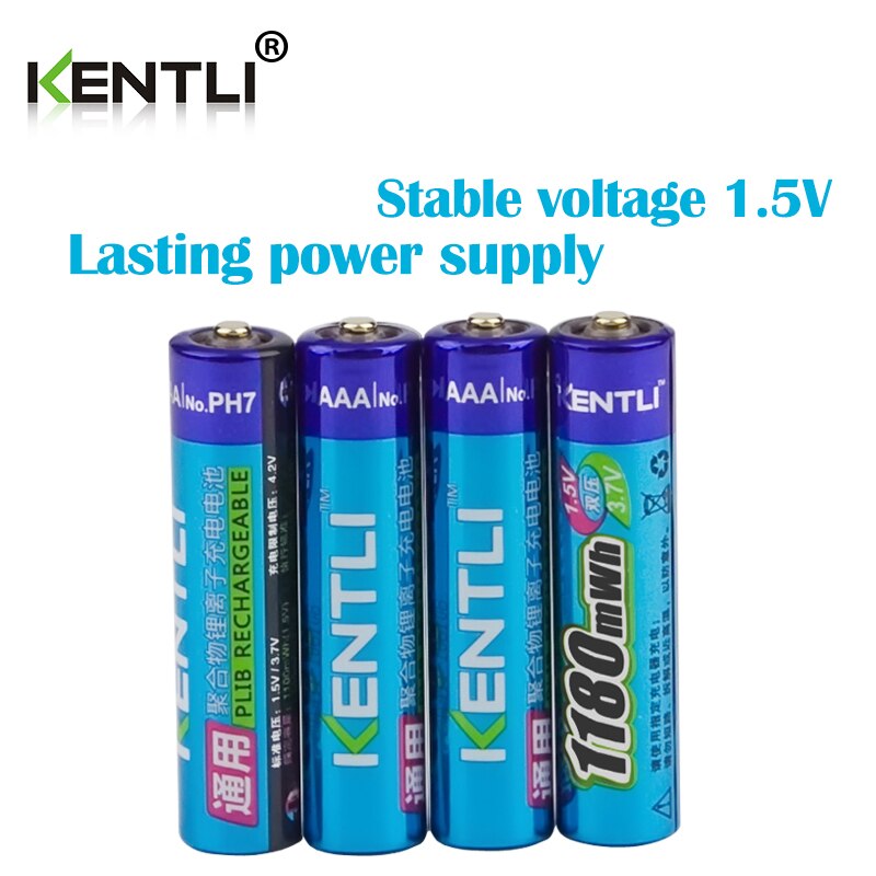KENTLI 8 pièces pas d'effet mémoire 1.5 v 1180mWh AAA au lithium polymère li-ion piles rechargeables aaa batterie